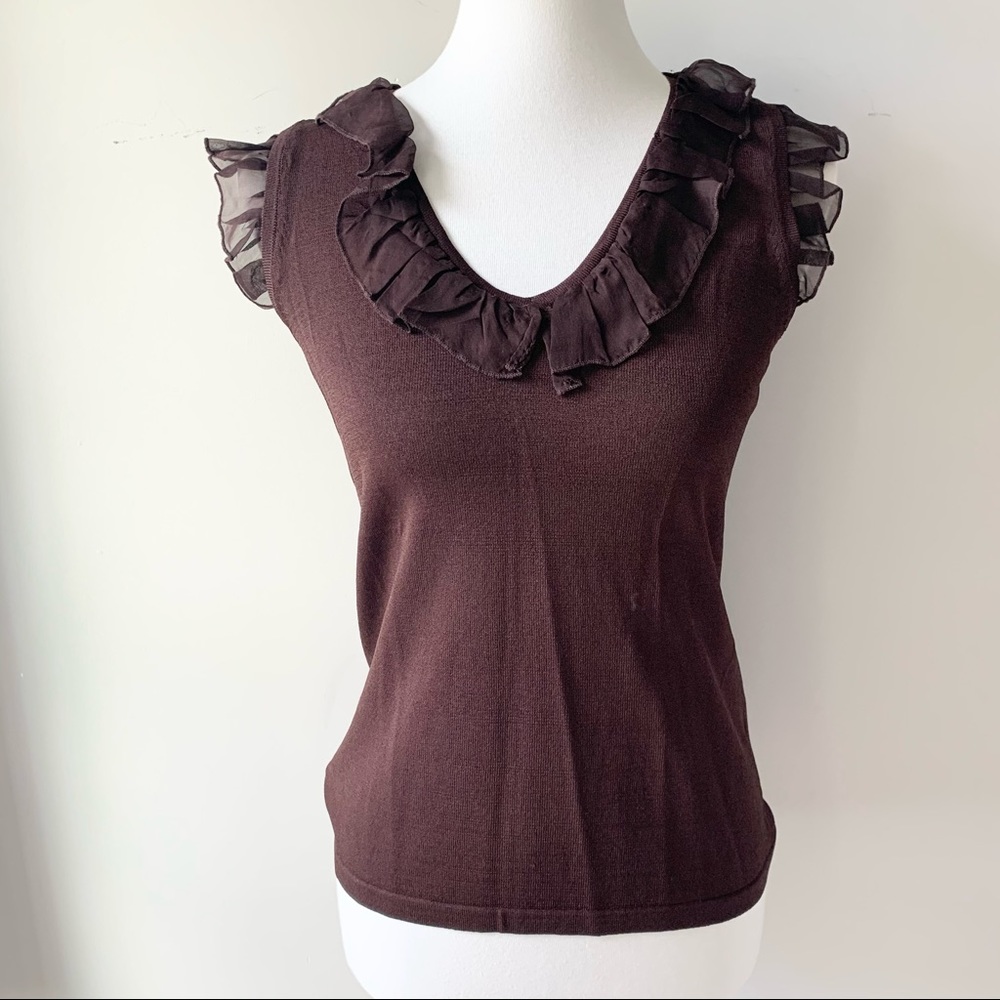 Evie Brown Sleeveless Ruffle Top Size Small